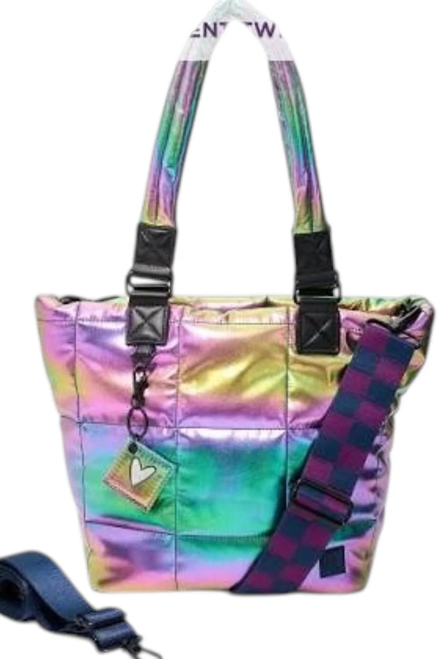 IHKWIP Checkmate Quilted Tote w/ 2 Crossbody Straps Iridescent